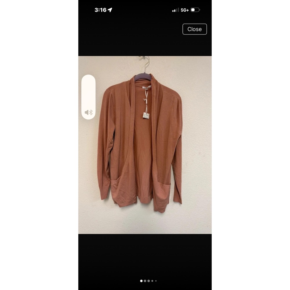 Via Milano Women's Open Front Long Cardigan Sweater Medium Rust Brown Pockets